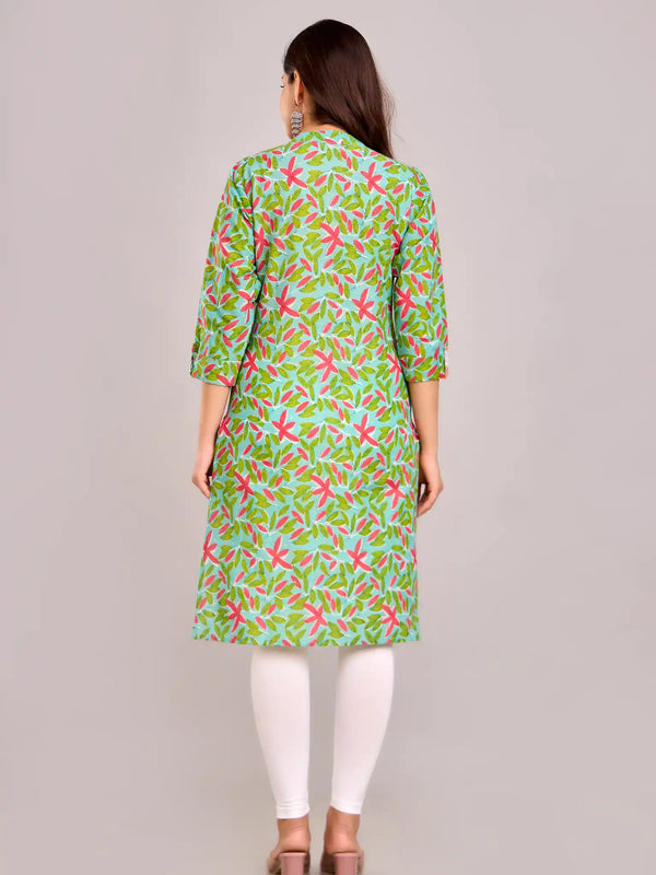 Floral Printed Green Aline Kurta