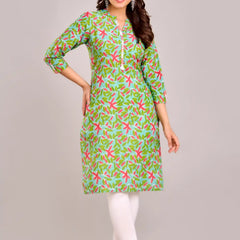 Floral Printed Green Aline Kurta