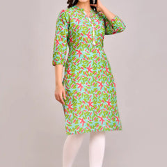 Floral Printed Green Aline Kurta