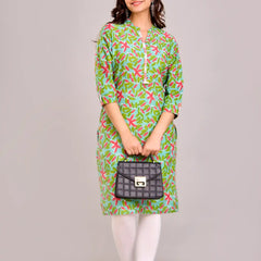 Floral Printed Green Aline Kurta