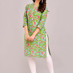 Floral Printed Green Aline Kurta