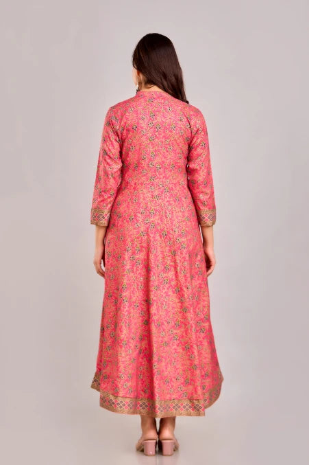 Back of Bairaj Women's Designer Peach Anarkali Printed Gown