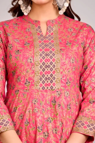 Split Neck View of the Anarkali Printed Gown