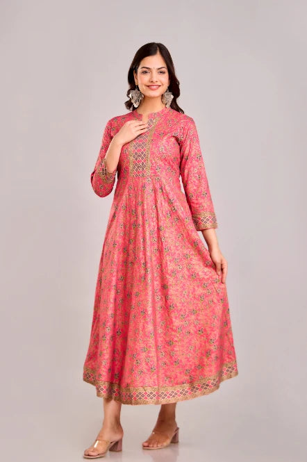 Designer Peach Anarkali Printed Gown