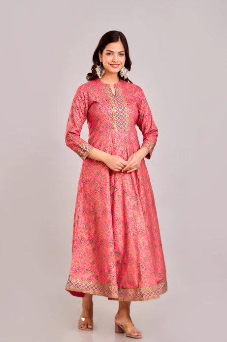 Designer Peach Anarkali Printed Gown
