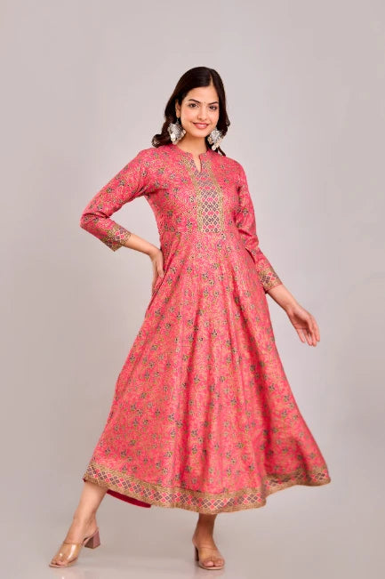 Designer Peach Anarkali Printed Gown