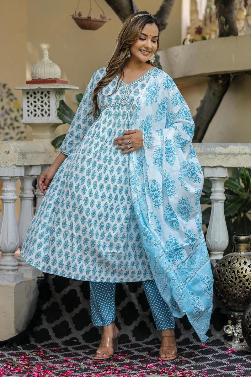 Bairaj Printed Alia Style Women Kurta Pyjama Dupatta Set in Viscose Rayon