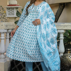 Bairaj Printed Alia Style Women Kurta Pyjama Dupatta Set in Viscose Rayon