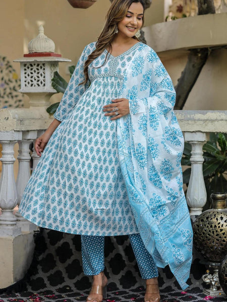Bairaj Printed Alia Style Women Kurta Pyjama Dupatta Set in Viscose Rayon