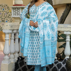 Bairaj Printed Alia Style Women Kurta Pyjama Dupatta Set in Viscose Rayon