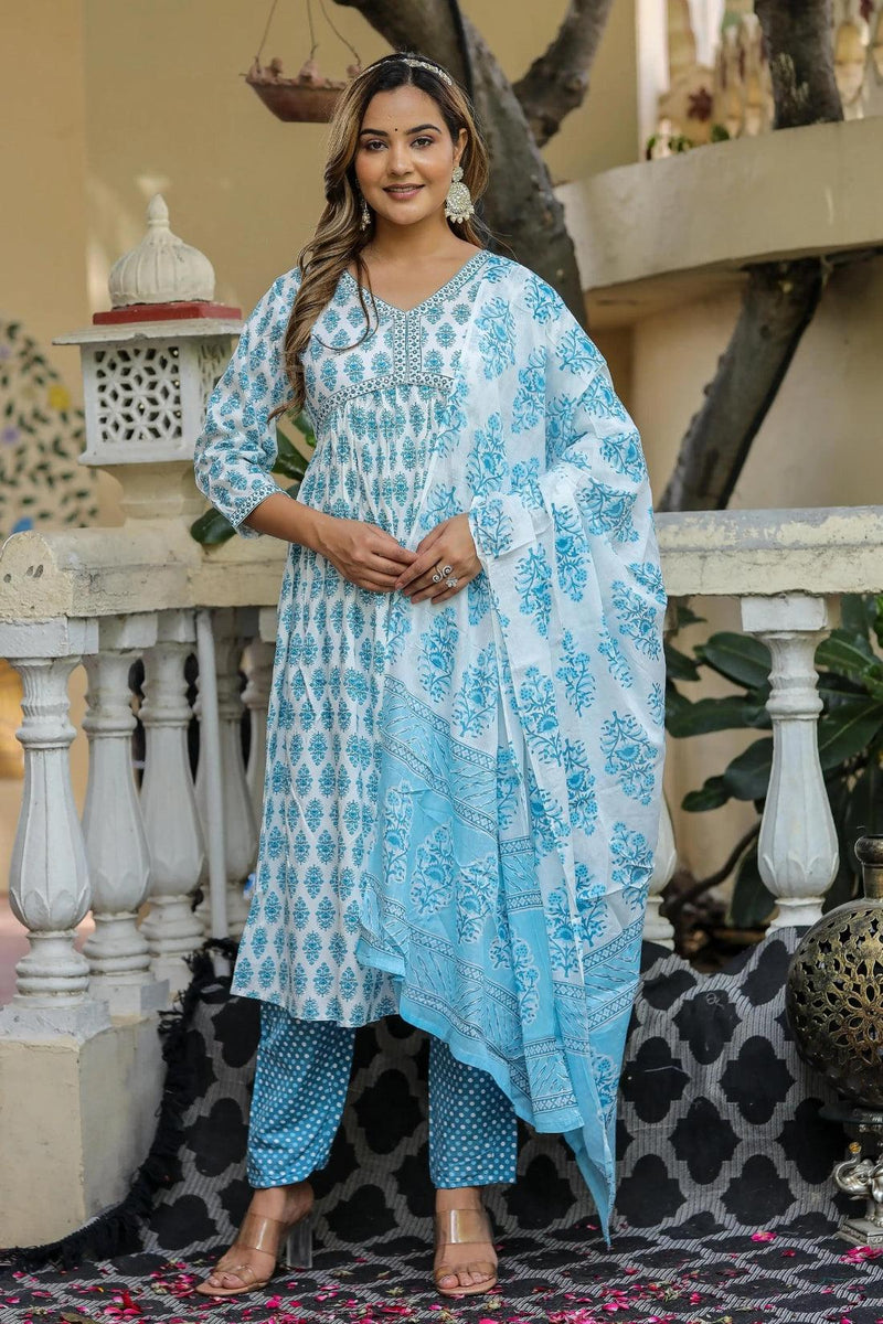 Bairaj Printed Alia Style Women Kurta Pyjama Dupatta Set in Viscose Rayon
