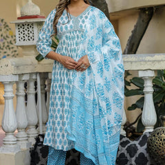 Bairaj Printed Alia Style Women Kurta Pyjama Dupatta Set in Viscose Rayon