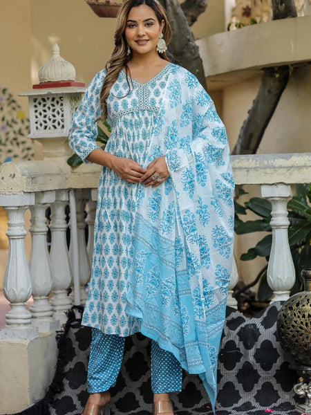 Bairaj Printed Alia Style Women Kurta Pyjama Dupatta Set in Viscose Rayon