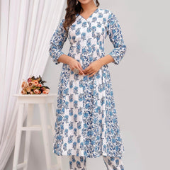 Bairaj Printed Kali Women Kurta Pyjama Dupatta Set in Viscose Rayon