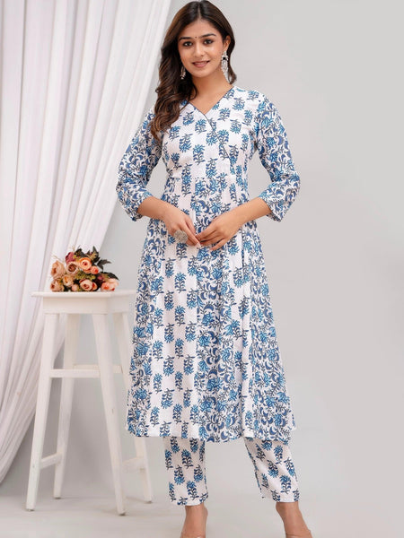 Bairaj Printed Kali Women Kurta Pyjama Dupatta Set in Viscose Rayon