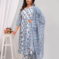 Bairaj Printed Kali Women Kurta Pyjama Dupatta Set in Viscose Rayon