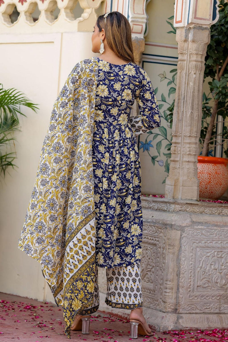 Bairaj Printed Women Anarkali Kurta Pyjama Dupatta Set in Viscose Rayon