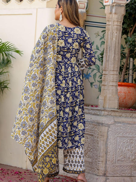 Bairaj Printed Women Anarkali Kurta Pyjama Dupatta Set in Viscose Rayon