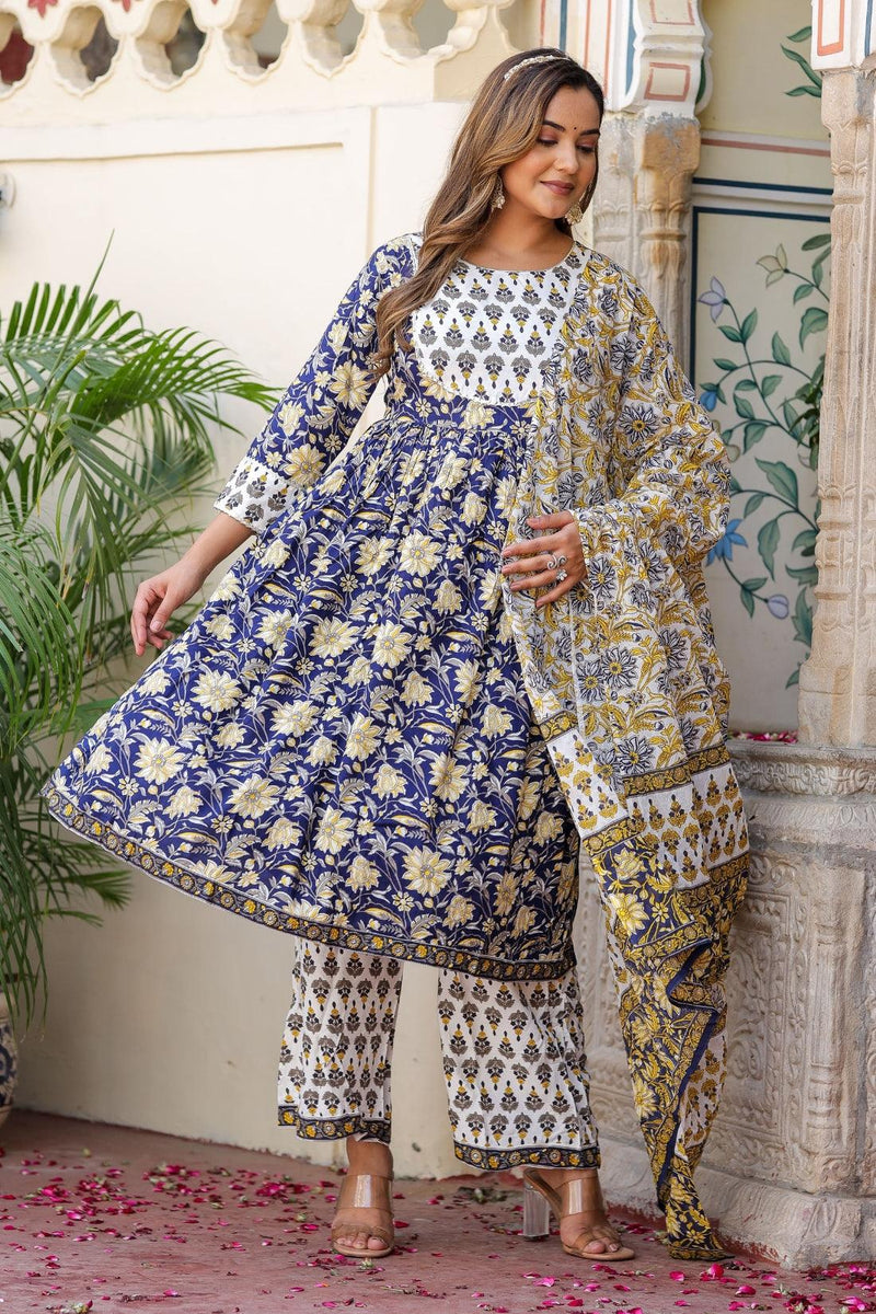 Bairaj Printed Women Anarkali Kurta Pyjama Dupatta Set in Viscose Rayon