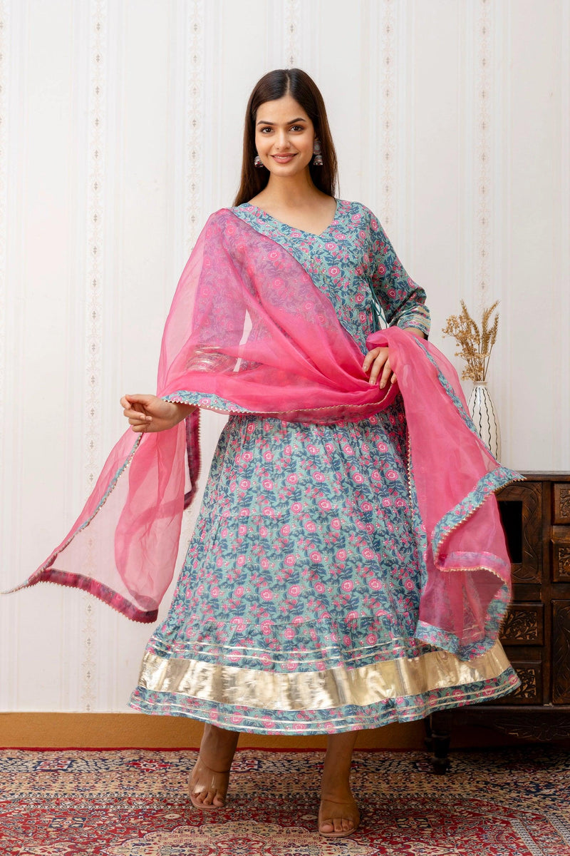 Bairaj Rama Designer Women Anarkali Kurta With Dupatta Set