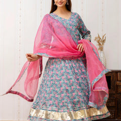 Bairaj Rama Designer Women Anarkali Kurta With Dupatta Set