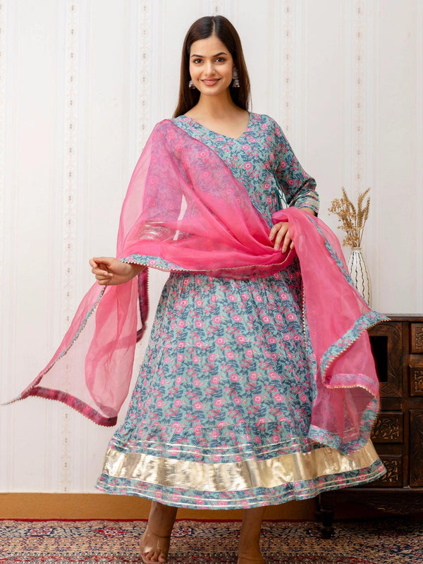 Bairaj Rama Designer Women Anarkali Kurta With Dupatta Set