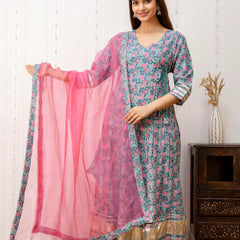 Bairaj Rama Designer Women Anarkali Kurta With Dupatta Set