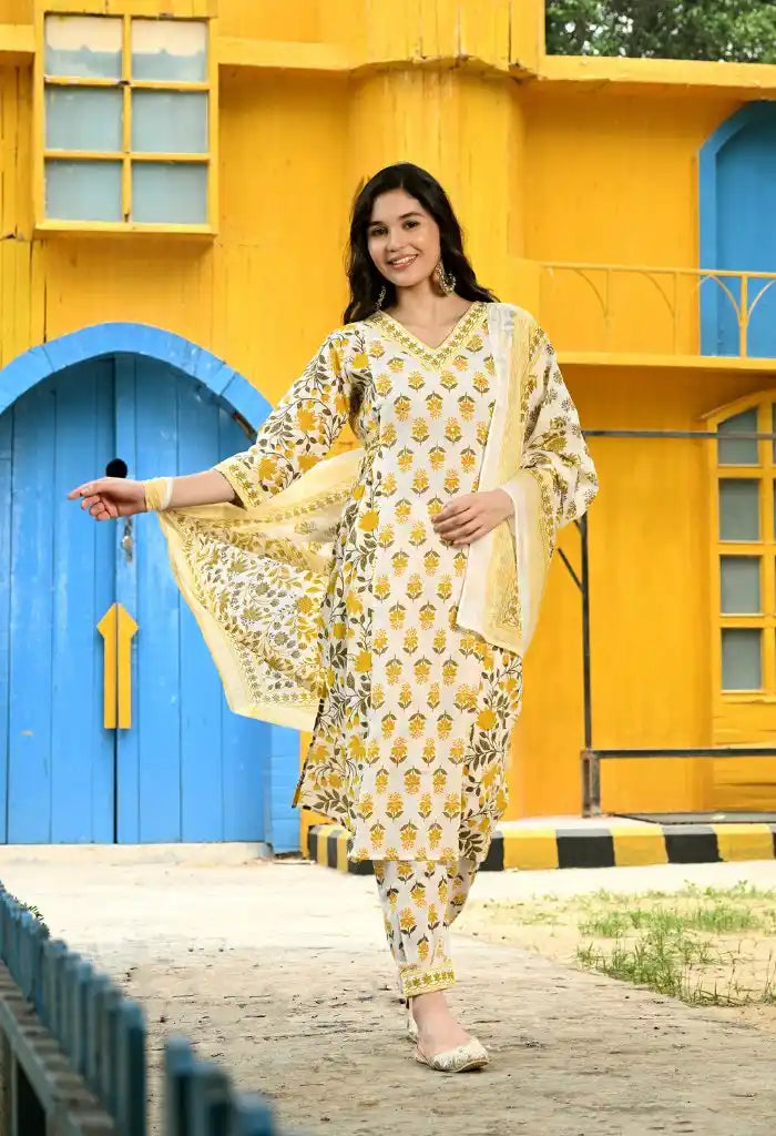 Yellow Nyra Cut Suit Set