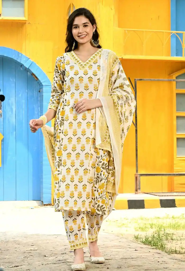 Yellow Nyra Cut Suit Set