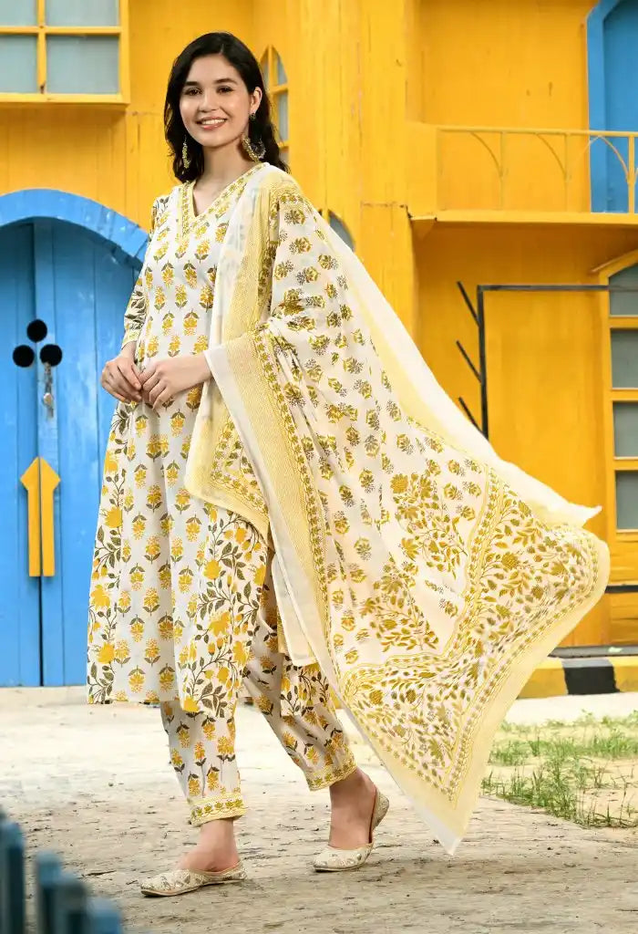 Yellow Nyra Cut Suit Set