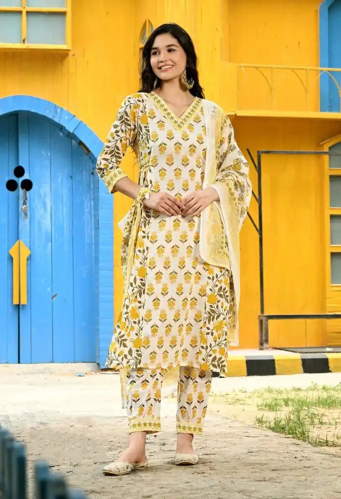 Yellow Nyra Cut Suit Set