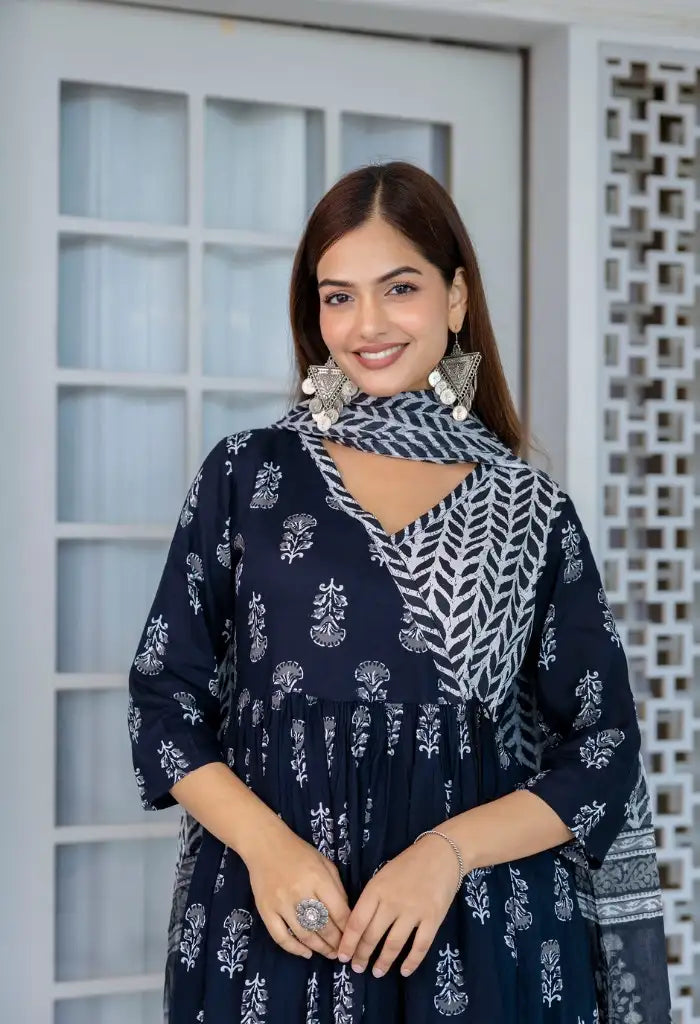 Black & White Print A Line Kurta Set