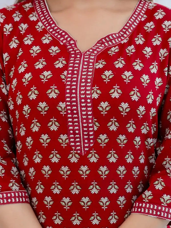 Bairaj Women's Red Printed Straight Kurta Set details