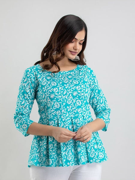 Floral Printed Pure Cotton Peplum Top