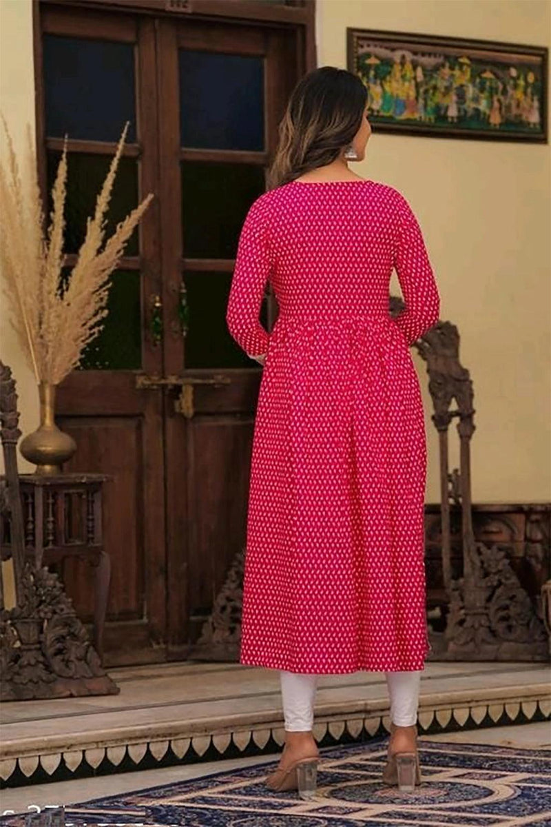 Embroidered and Printed Pink Women Anarkali Kurta in Viscose Rayon