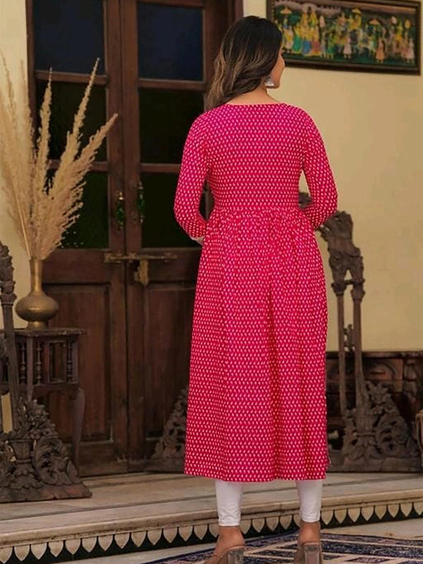 Embroidered and Printed Pink Women Anarkali Kurta in Viscose Rayon