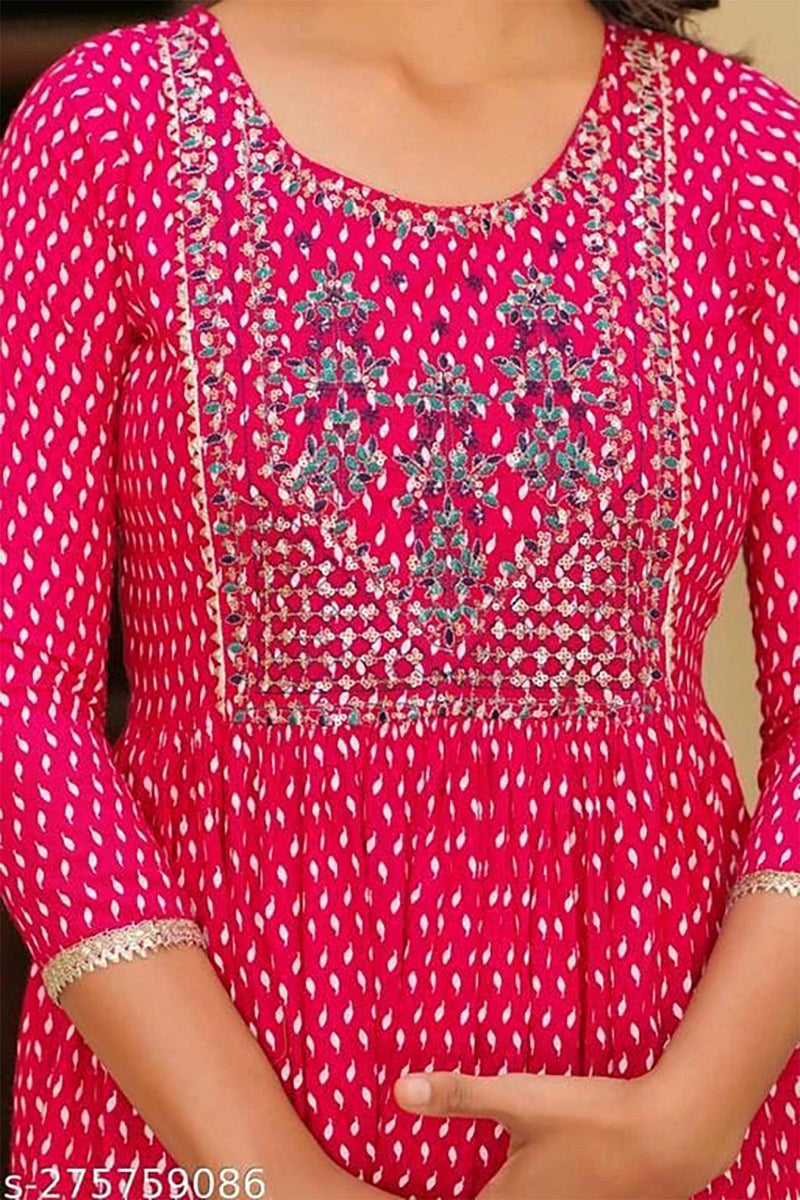 Embroidered and Printed Pink Women Anarkali Kurta in Viscose Rayon