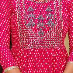 Embroidered and Printed Pink Women Anarkali Kurta in Viscose Rayon