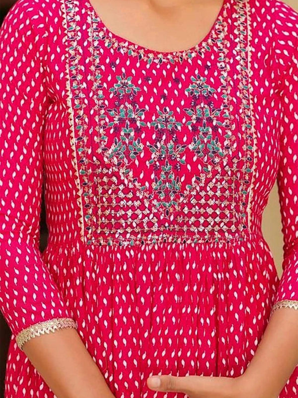 Embroidered and Printed Pink Women Anarkali Kurta in Viscose Rayon