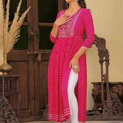 Embroidered and Printed Pink Women Anarkali Kurta in Viscose Rayon