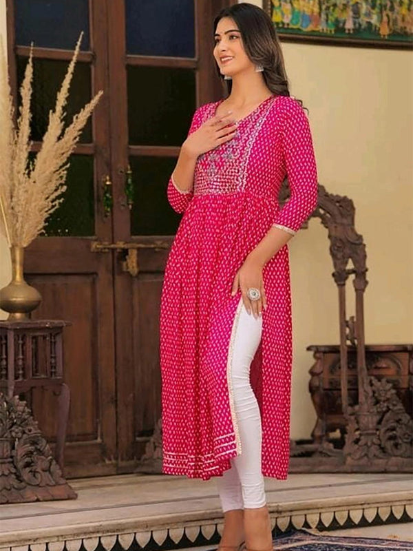 Embroidered and Printed Pink Women Anarkali Kurta in Viscose Rayon