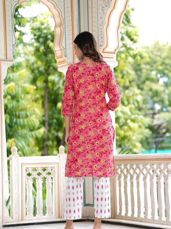 Embroidered and Printed Pink Women Kurta Pyjama Dupatta Set in Viscose Rayon