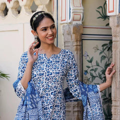  Floral Printed Pure Cotton Women's Kurta Pant Dupatta Set from Bairaj