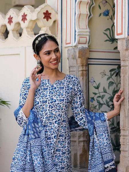  Floral Printed Pure Cotton Women's Kurta Pant Dupatta Set from Bairaj