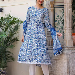 Floral Printed Pure Cotton Women's Kurta Pant Dupatta Set 