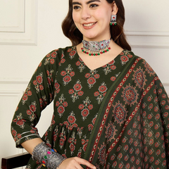 Women’s Green Anarkali Kurta Set with Dupatta