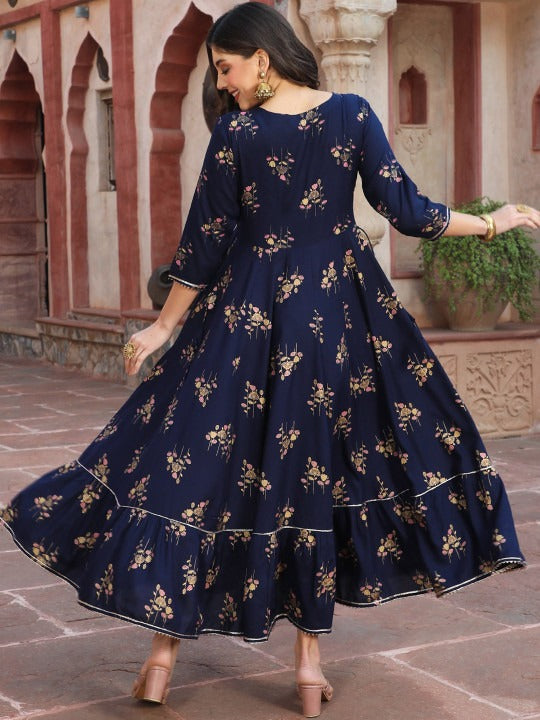 Women’s Ethnic Floral Printed with Embroidered Yoke Anarkali Kurta