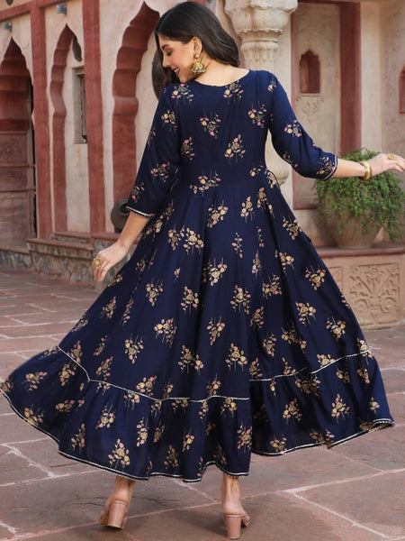 Women’s Ethnic Floral Printed with Embroidered Yoke Anarkali Kurta