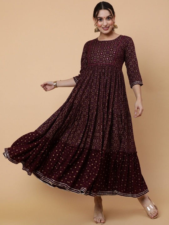 Women’s  Rayon Ethnic Motif Printed Anarkali Kurta