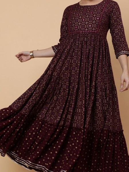 Women’s  Rayon Ethnic Motif Printed Anarkali Kurta